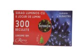 Instalatie de Craciun, sirag luminos cu 8 jocuri de lumini, 300 de LED-uri albastre, 15 m
