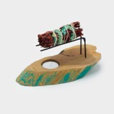 Suport Lemn Fumigatie Palo Santo Salvie Saman, Lumanare Inclusa, 22cm, Decor Tropical