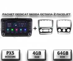 [Pachet] Navigatie Skoda Octavia 2 Facelift, Android 10, OCTACORE PX5 4GB RAM + 64 ROM cu DVD, 7 Inch - AD-BGWSKDR7P5 foto