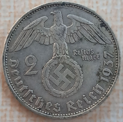 (A564) MONEDA DIN ARGINT GERMANIA - 2 REICHSMARK MARK 1937, LIT. A, NAZISTA foto