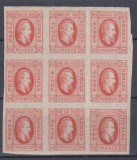 ROMANIA 1865 LP 17 A.I.CUZA EFIGIA DOMNITORULUI IN OVAL BLOC DE 9 TIMBRE MNH, Nestampilat