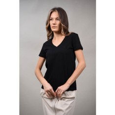 TRICOU BUMBAC CU DECOLTEU IN V MARENTINO TALIE UNICA Negru