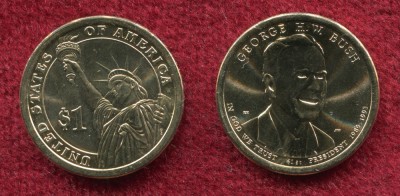 SUA 2X 1 DOLAR 2020 Monetariile D+P,PRESEDINTELE G. H. W. BUSH,UNC foto