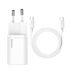 Incarcator Retea cu cablu USB Tip-C Baseus Super Si, 1m, Quick Charge, 25W, 1 X USB Tip-C, Alb TZCCSUP-L02