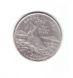 Moneda SUA 25 centi/quarter dollar 2001 D, Rhode Island 1790, stare buna, curata, America de Nord, Nichel