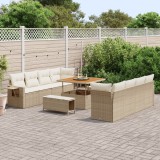 Set canapea grădină 11 piese cu perne bej ratan poliester acacia, Set dining grădină 3 piese cu perne bej ratan poliester acacia, vidaXL