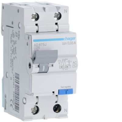 Siguranta diferential 25A 1P+N C 30mA 4.5Ka Hager AD875J foto