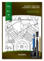 Bloc desen A3, 20 file - 210g/mp, pentru schite creion/marker, AURORA Bristol -