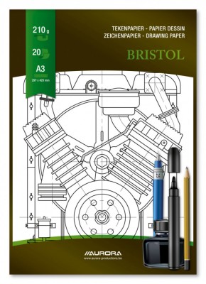 Bloc desen A3, 20 file - 210g/mp, pentru schite creion/marker, AURORA Bristol - foto