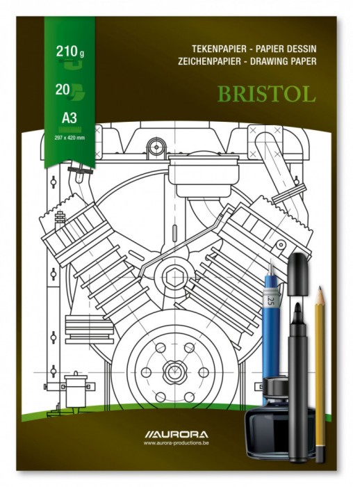 Bloc desen A3, 20 file - 210g/mp, pentru schite creion/marker, AURORA Bristol -