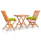 Set bistro 3 piese cu perne verde deschis, lemn masiv tec