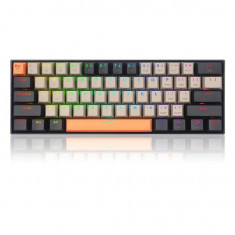 Tastatura Bluetooth si cu fir gaming mecanica Redragon Draconic Pro neagra taste negre gri si portocalii iluminare RGB