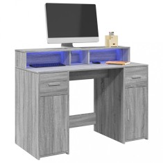 vidaXL Birou cu lumini LED, gri sonoma, 120x55x91 cm, lemn prelucrat