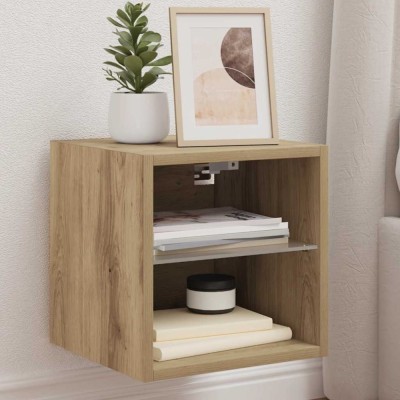 vidaXL Comodă TV de perete cu lumini LED Stejar artizanal 30x28,5x30cm foto