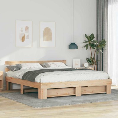 vidaXL Cadru de pat cu headboard Maro 180 x 200 cm Lemn masiv de pin 3385673 foto