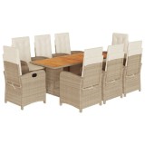 Cumpara ieftin Set de masa pentru gradina, 9 piese, cu perne, bej, poliratan