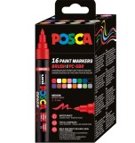 Set 16 markere Posca PC-5BR cu varf mediu tip pensula 1-4mm