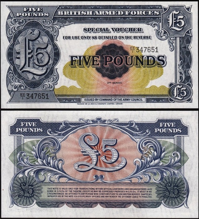 !!! MAREA BRITANIE , VOUCHER MILITAR - 5 POUNDS (1948} - P M23 - UNC