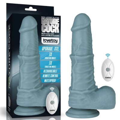 Vibrator Realist Remote Control Thrusting, Silicon Strat Dublu, Albastru Deschis, 27.5 cm foto