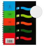 Caiet Spiralat A4, 5 Subiecte, Copertă Dura, Multicolor, 140 File, Oem