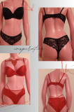 Set dama sutien + bikini culoare rosu si negru