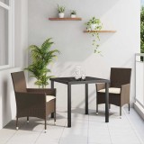 VidaXL Set de masă pentru grădină cu pernă 3 pcs Maro Rattan poli 3379779