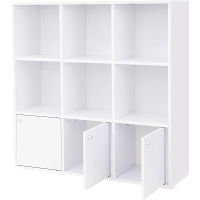 VASAGLE Biblioteca din lemn, cu 9 cuburi, 3 dulapuri inferioare, 98x98x29cm, alb Household NewTrend foto