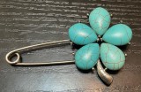 Broșă Vintage Superbă din Colecția Bunicii Model Floral Pietre Naturale &amp; Metal Nemagnetic 18g 7cm