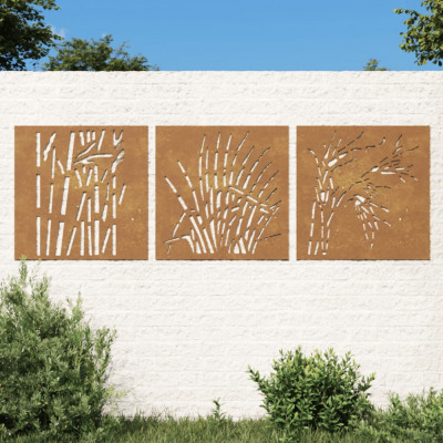 vidaXL Decor de perete 3 buc. 55x55 cm model iarba oțel Corten foto