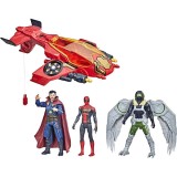 Set de joaca Marvel Studios Spider-Man, Spider Escape Jet cu 3 figurine, Mattel