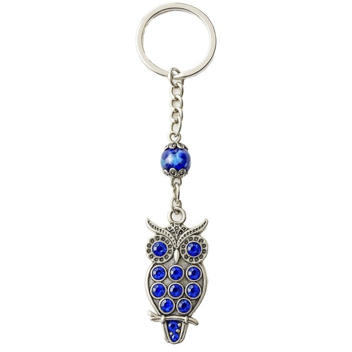 Amuleta Feng Shui tip breloc pentru protectie si noroc, model bufnita, albastru