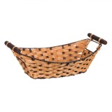 Coș Decorativ, Model Impletit, M&acirc;nere Lemn, Dimensiuni 38x25x13cm, Maro