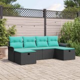vidaXL Set de canapele pentru grădină cu pernă 6 pcs Negru Rattan poli 3360257