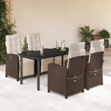 vidaXL Set mobilier de grădină, 5 piese, cu perne, maro, poliratan
