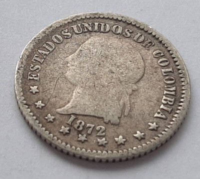 424. Moneda Columbia 10 centavos 1872 - Argint foto