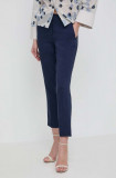 Marella pantaloni din in culoarea bleumarin, fason tigareta, high waist 2413130000000