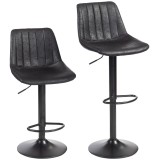 HOMCOM Set 2 scaune de bar cu design retro, incl. suport pentru picioare, reglabil pe &icirc;nălțime, piston cu gaz, Negru | Aosom Romania