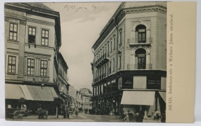ARAD , PIATA ANDRASSY INTERSECTIE CU STRADA WEITZER JANOS , CARTE POSTALA , CLASICA , DATATA 1903 foto