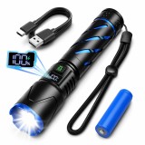 Lanterna Tactica LED, Zoom, 3 Moduri, Afisaj Digital, Rezistenta la Apa, Baterie 5000mAh, USB, Camping, Vanatoare, Negru