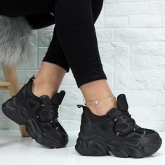 Pantofi sport dama, cu talpa groasa, adidasi dama, model Lena, Negru, Marimea 37 foto