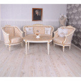 Set baroc din lemn masiv alb cu tapiterie din matase grej cu flori bej CAT502D27, Sufragerii si mobilier salon
