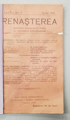 RENASTEREA - BULETINUL CERCULUI DE STUDII AL PARTIDULUI CONSERVATOR , ANUL I , NR. 2 , APRILIE 1916 foto