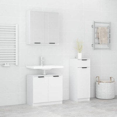 vidaXL Set dulap de baie, 3 piese, alb, lemn prelucrat foto