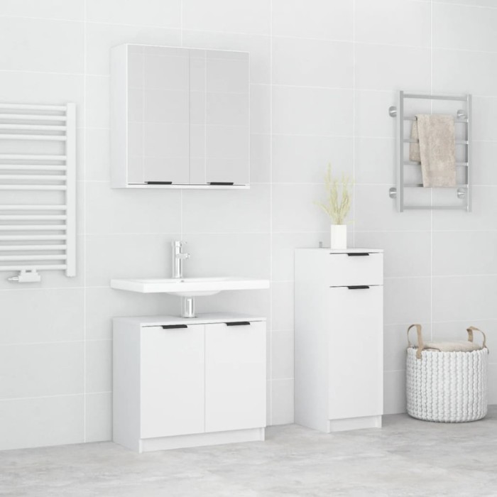 vidaXL Set dulap de baie, 3 piese, alb, lemn prelucrat