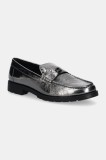 Coach mocasini de piele Jocelyn Crinkle femei, culoarea argintiu, cu toc plat, CX011