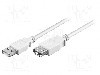 Cablu USB A mufa, USB A soclu, USB 2.0, lungime 3m, alb, Goobay - 96199