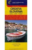 Harta turistica Croatia Slovenia 1:500000 Planificare traseu Detalii drumuri atractii turistice campinguri cale ferata index orase sate
