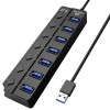 Hub USB cu 7 porturi Techstar&reg; HUBA2402, 1 x USB 3.0, 6 x USB 2.0, indicator LED pentru putere, comutator independent, Negru