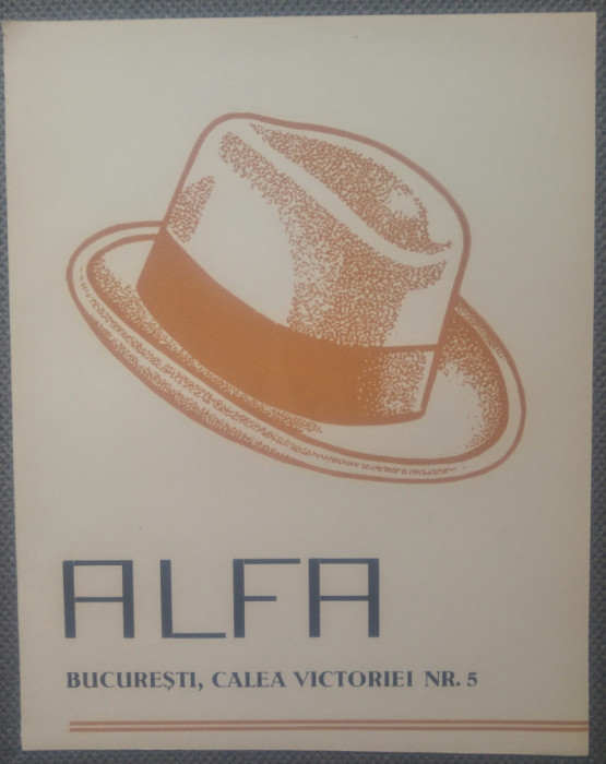 Macheta tipografica Alfa, firma palarii din Bucuresti/ interbelica, tipar inalt