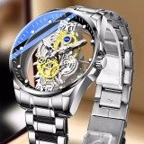 Ceas barbatesc luxury MBrands quartz, bratara inox, spate transparent, secundar forma rotita Argintiu